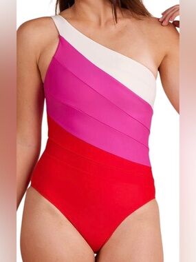 Summersalt Sidestroke One Shoulder Swimsuit Colorblock Size 20 Long Torso
